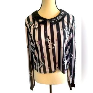 Beetle Juice Striped Collared Long Sleeve Women’s Blouse